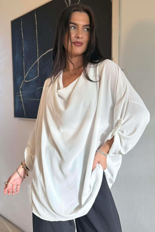 Suki Drape Cowl Blouse White /5=